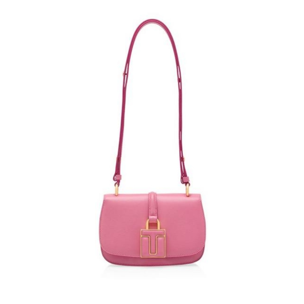 Authentic Tom Ford 001 Lock Mini Flap Shoulder Bag color Pink